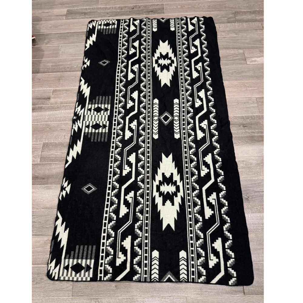 Black White Southwestern Geometric Blanket Throw Reversible 79x45 Boho Western